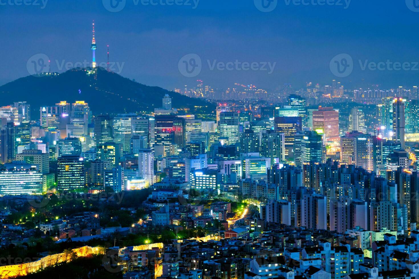 Seoul skyline in the night, South Korea. photo