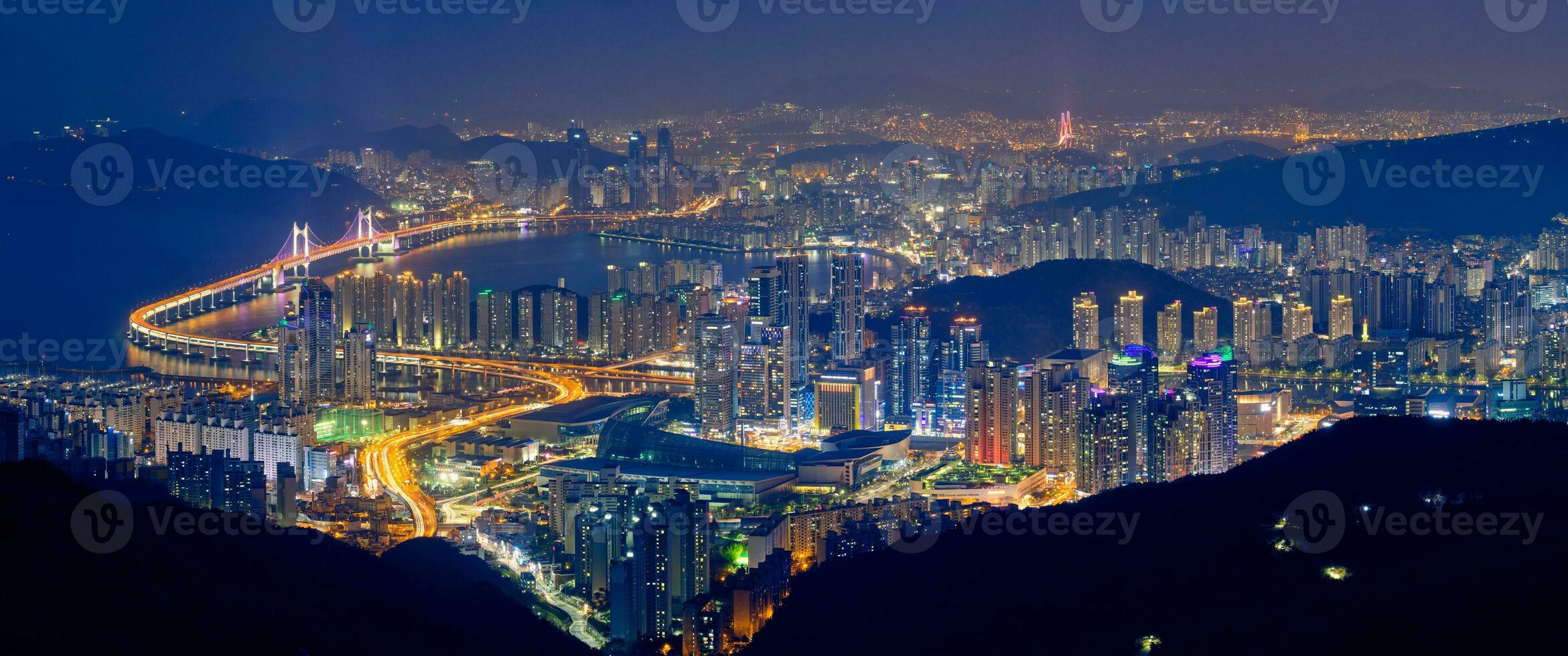 Busan cityscape Gwangan Bridge at night photo