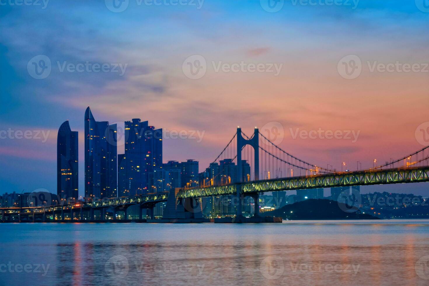 Gwangan Bridge on sunrise. Busan, South Korea photo