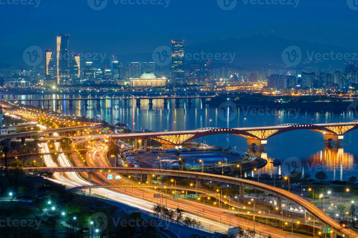 Seoul cityscape in twilight, South Korea. photo