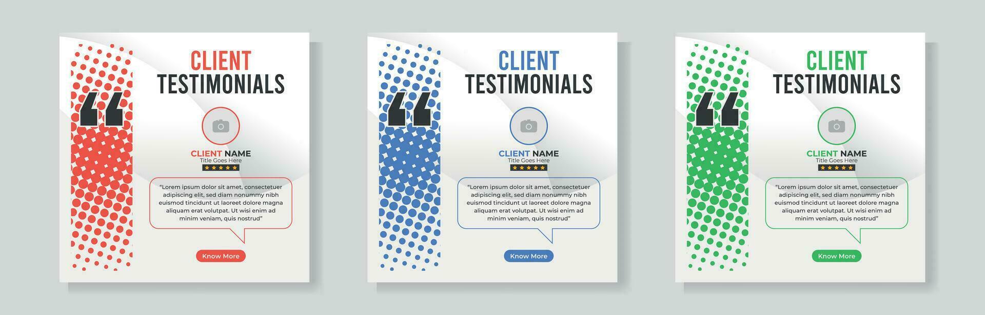Set of client testimonials or review social media post design, client feedback template with square size modern and creative vector