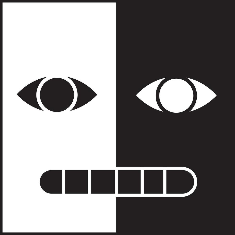 negro y blanco antecedentes ilustración vector diseño con ojos y boca. adecuado para logotipos, iconos, carteles, camiseta diseños, pegatinas, conceptos, compañías, web, anuncios
