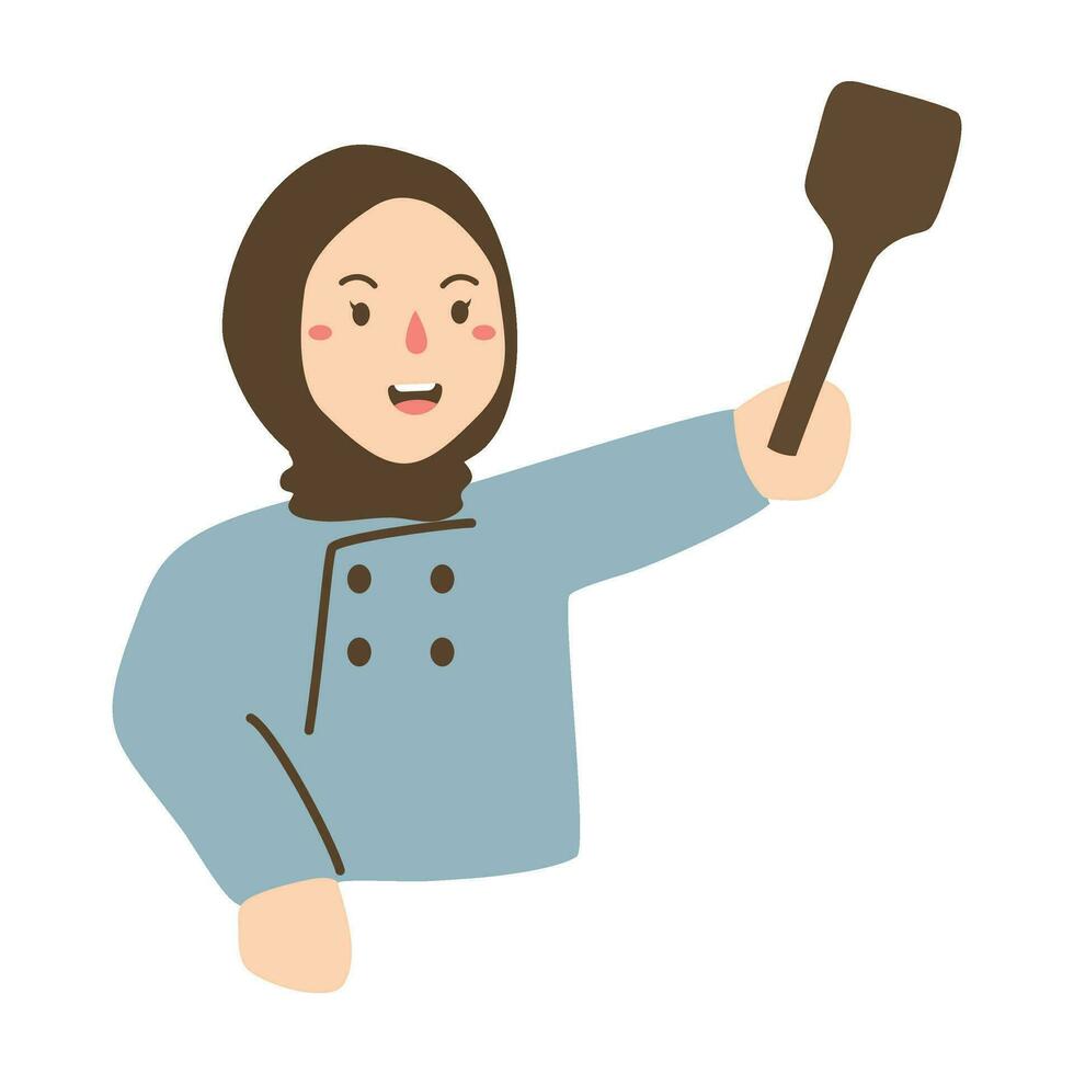 chef cooks in uniform with kitchen utensils vector
