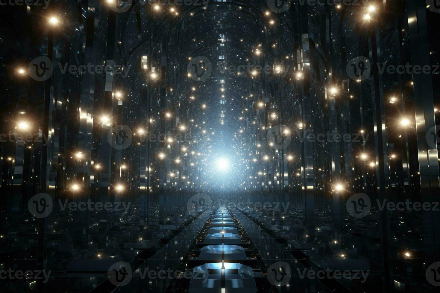 Generative AI, shower of a million sparkling star shaped mirrors from the heavens. Magic light photo