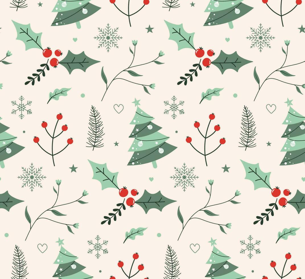 Seamless christmas pattern with christmas trees, Christmas wrapping paper concept, Vector