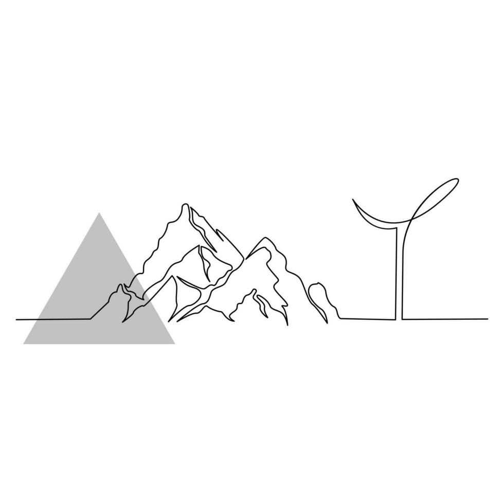 Mountain continuous single line outline vector art illustration