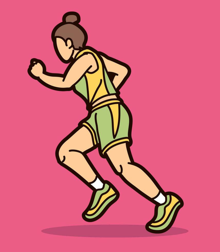 un mujer comienzo corriendo trotar maratón corredor movimiento acción vector