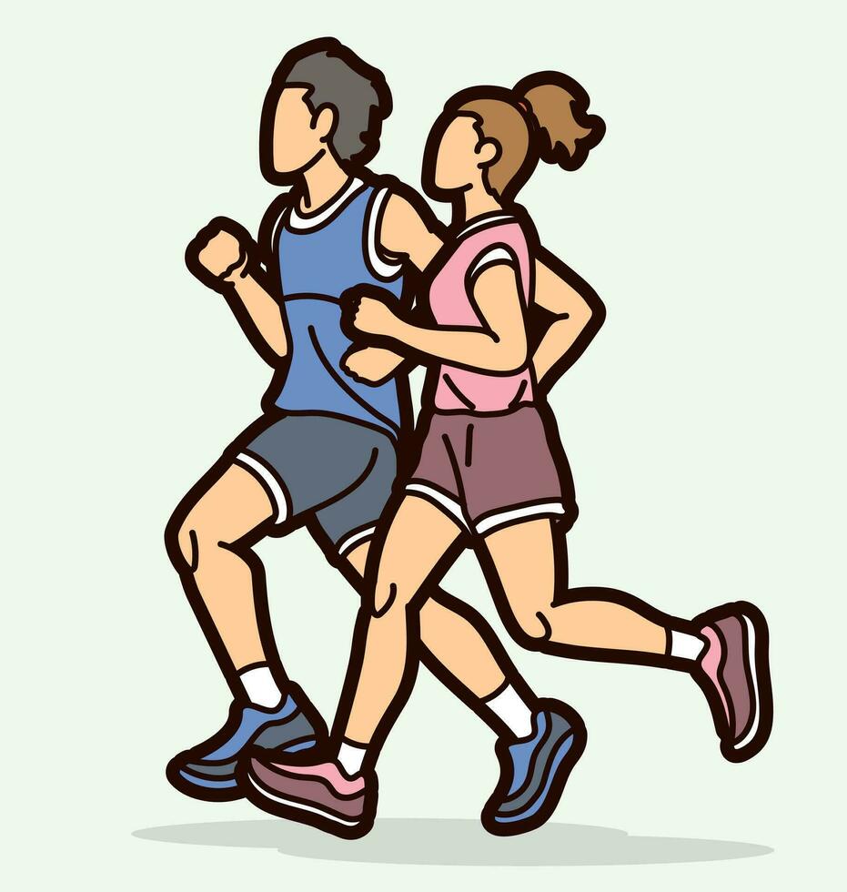 Running Together Runner Male and Female Jogging vector