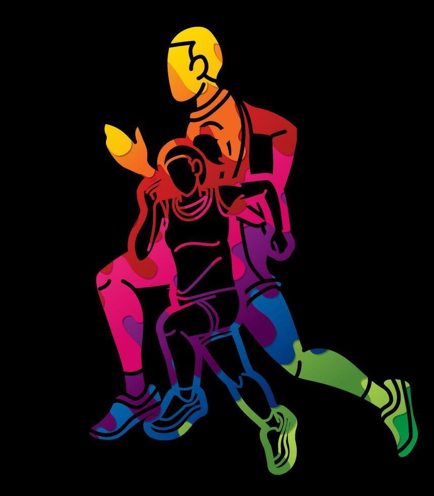 Male and Female Running Mix Action vector