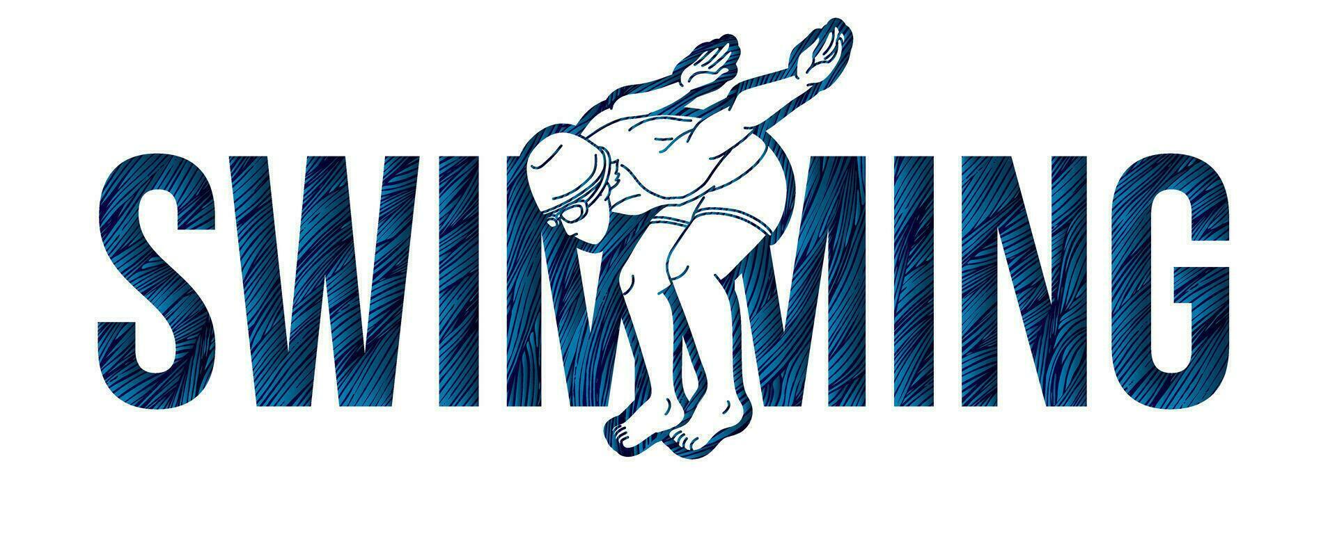 Swimming Text with Swimmer Action Cartoon Sport vector