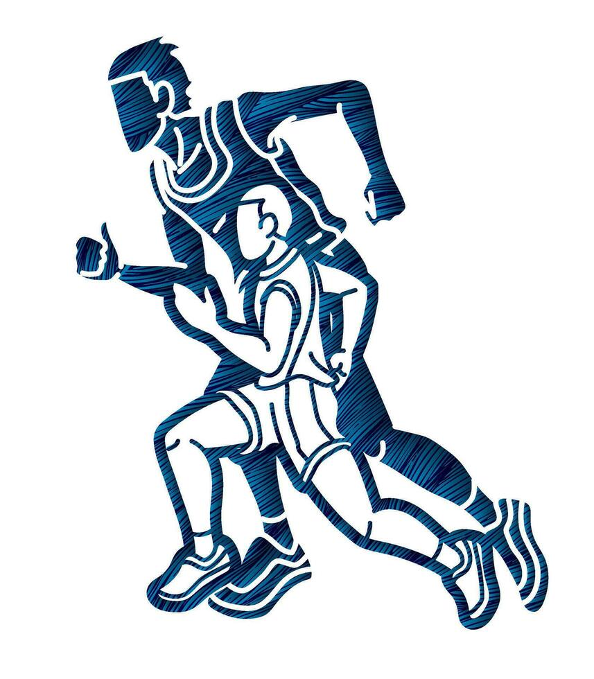 Men Runner Together Marathon Running Cartoon Sport Graphic Vector
