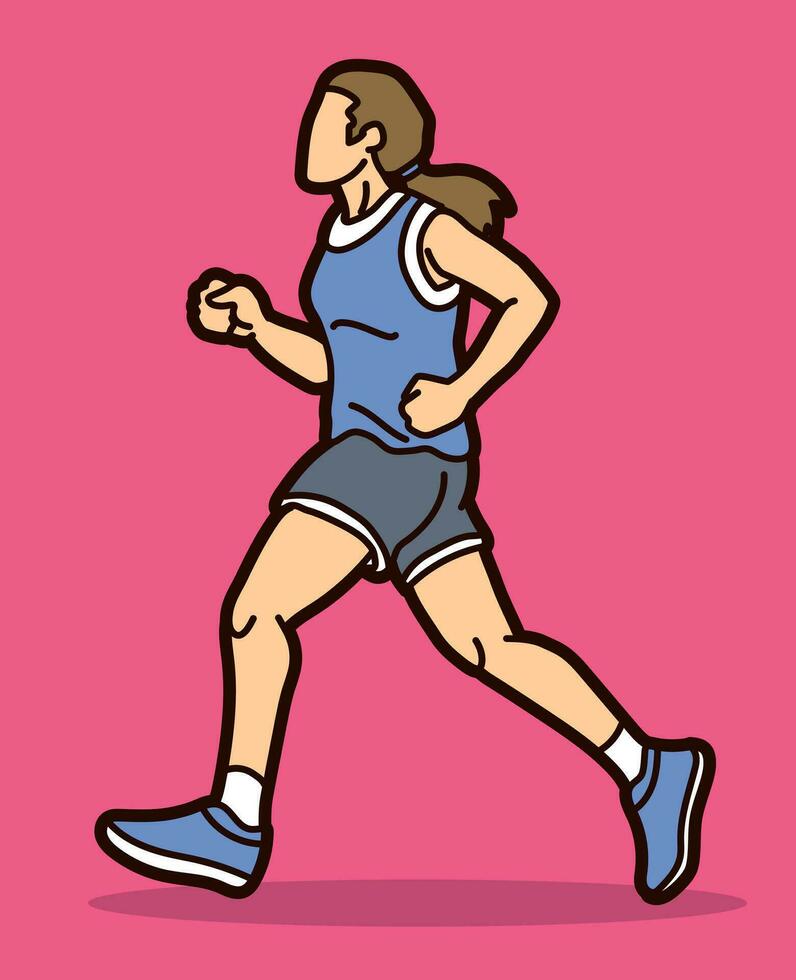 un mujer comienzo corriendo trotar maratón corredor movimiento acción dibujos animados deporte gráfico vector