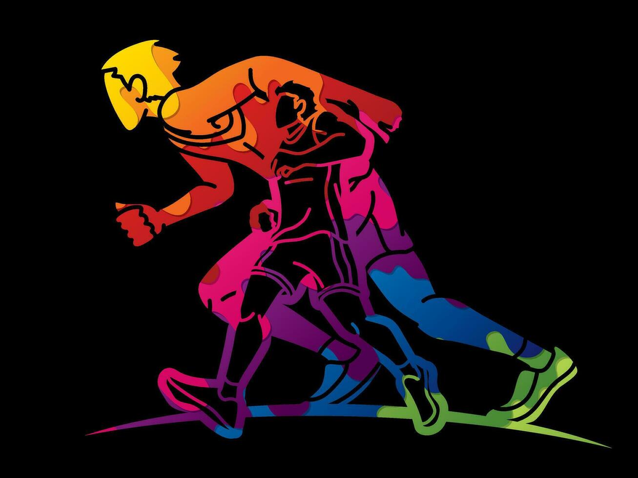Marathon Running Men Runner Cartoon Sport Graphic Vector