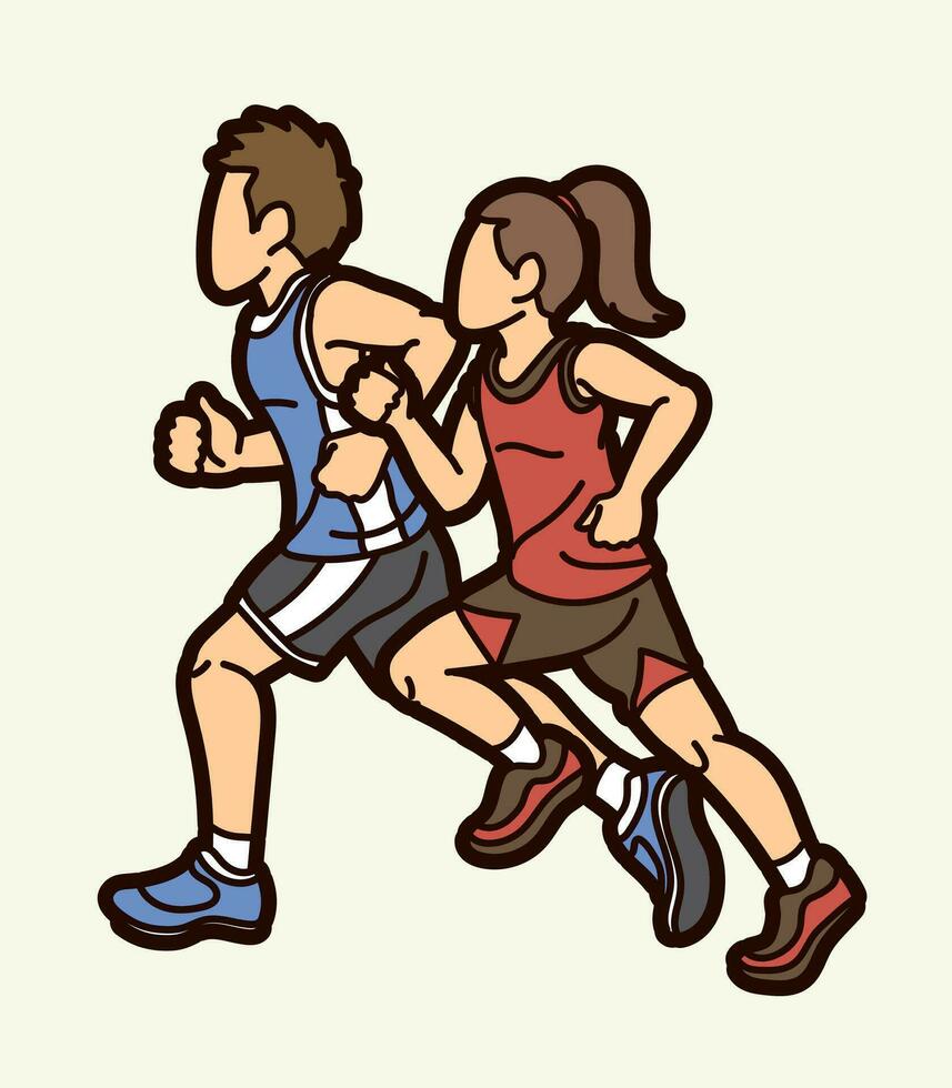 Children Children Running Together Cartoon Sport Graphic Vector