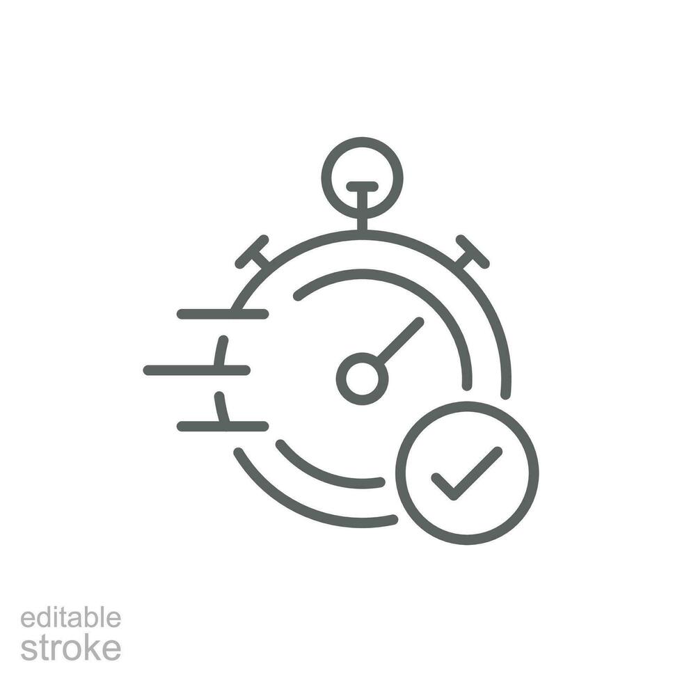 Quick approval icon. Simple outline style. Stopwatch, quick transfer, fast transaction, business concept. Thin line symbol. Vector illustration isolated on white background. Editable stroke.