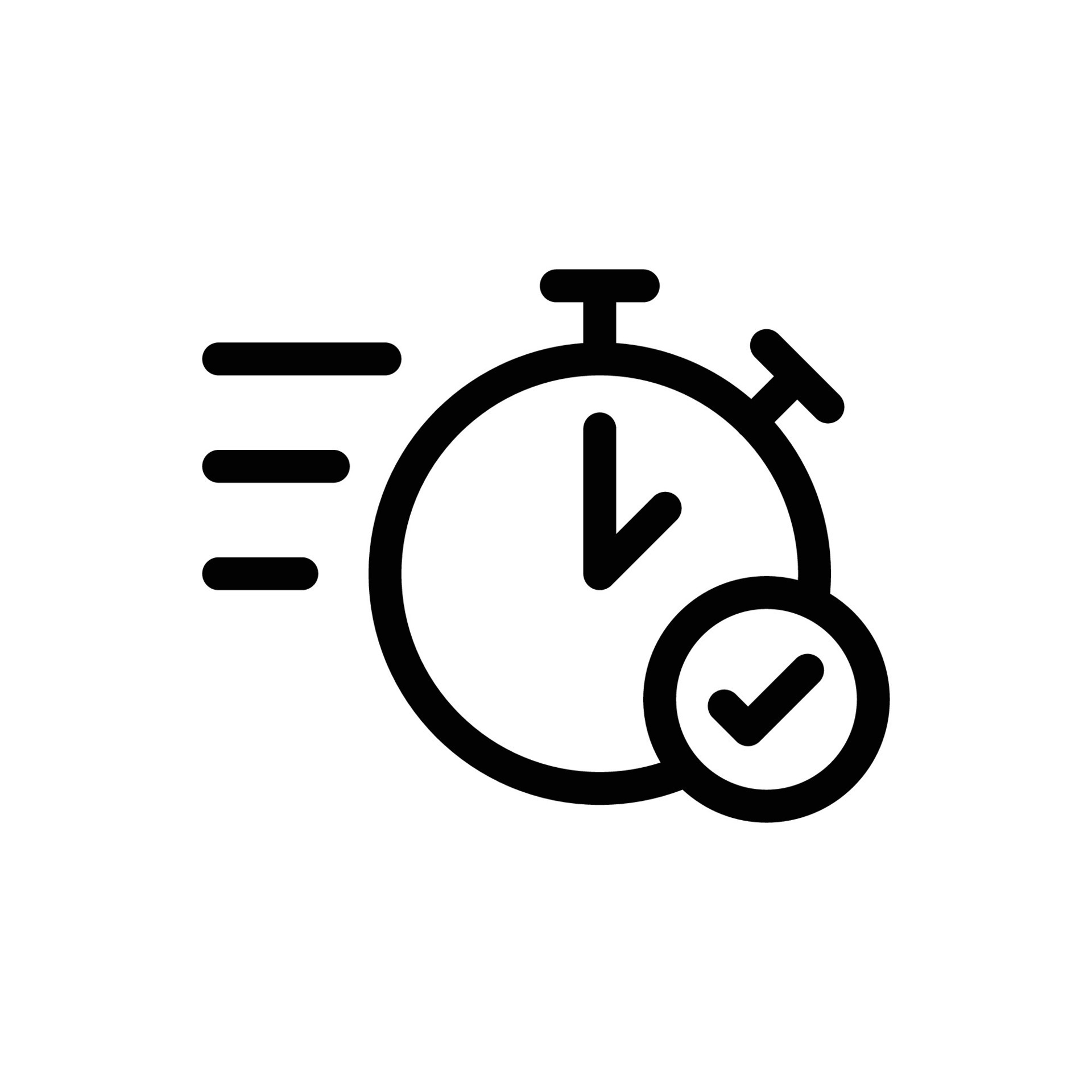 Quick approval icon. Simple outline style. Stopwatch, clock, quick