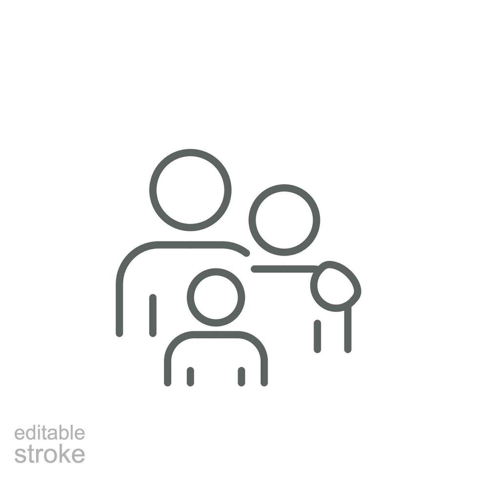 familia icono. sencillo contorno estilo. padres y niño, padre, madre, niño, pareja, juntos concepto. Delgado línea símbolo. vector ilustración aislado. editable ataque.