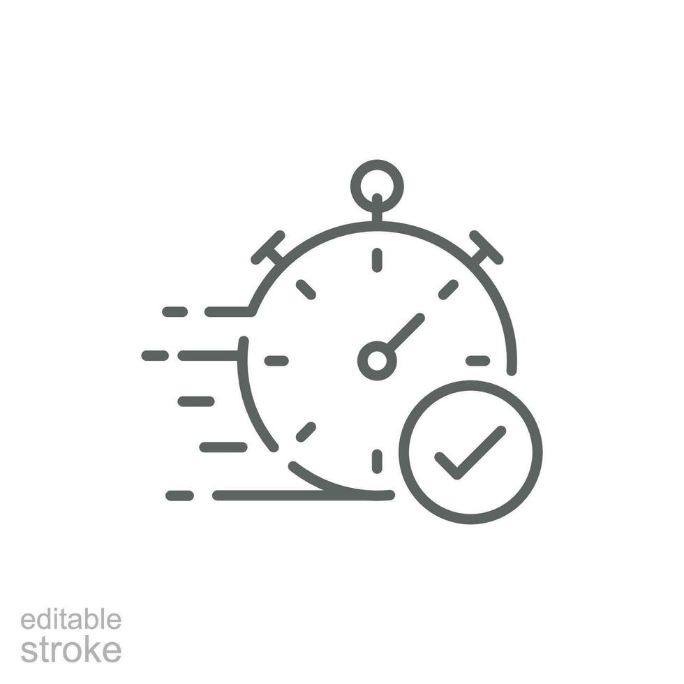 Quick approval icon. Simple outline style. Stopwatch, quick transfer, fast transaction, business concept. Thin line symbol. Vector illustration isolated on white background. Editable stroke.