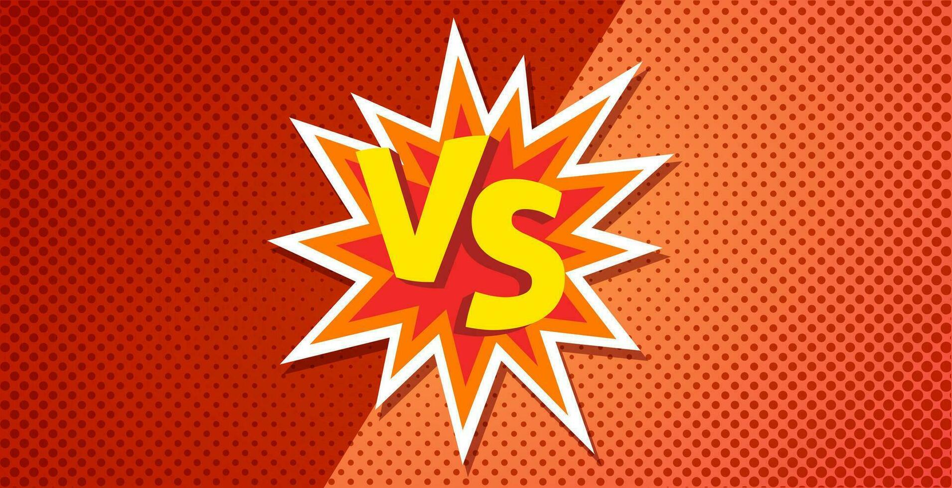 Vs or versus text poster for battle or fight game in blast vector flat cartoon design with red orange halftone background image