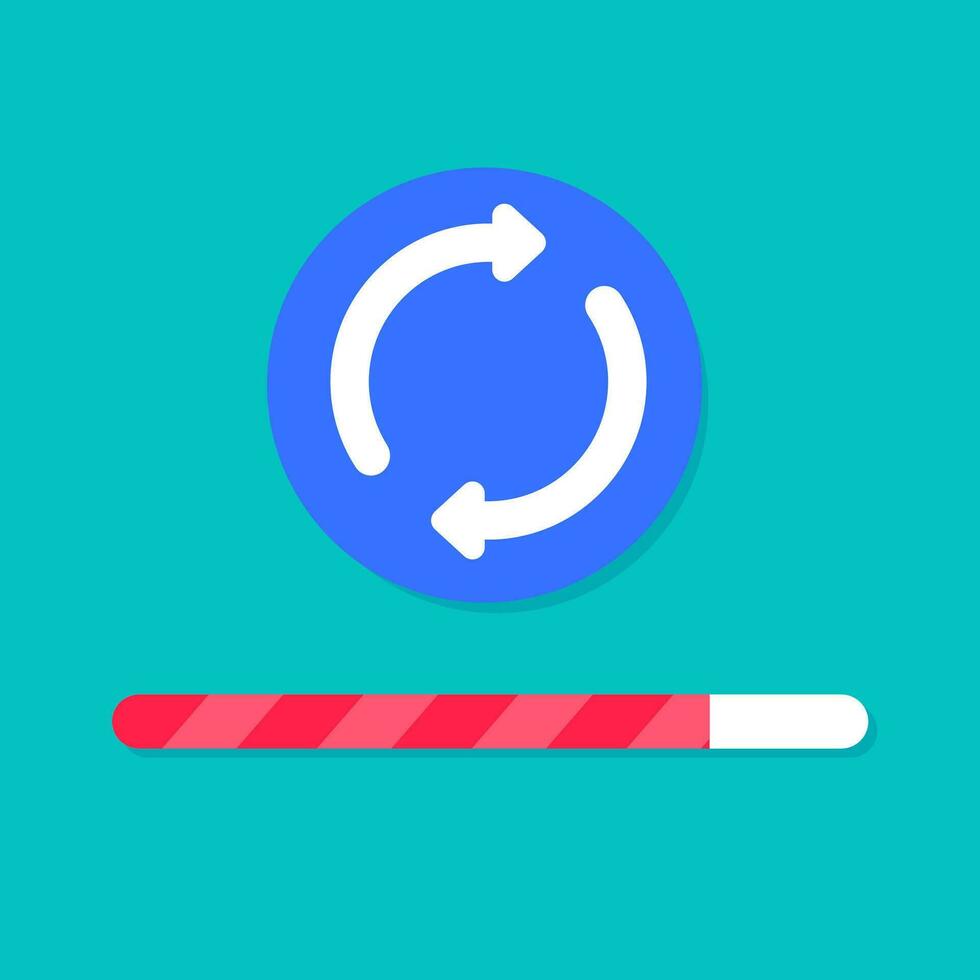 Updating or upgrading process icon with progress bar or synchronize rotation arrows vector symbol flat cartoon modern ui design element