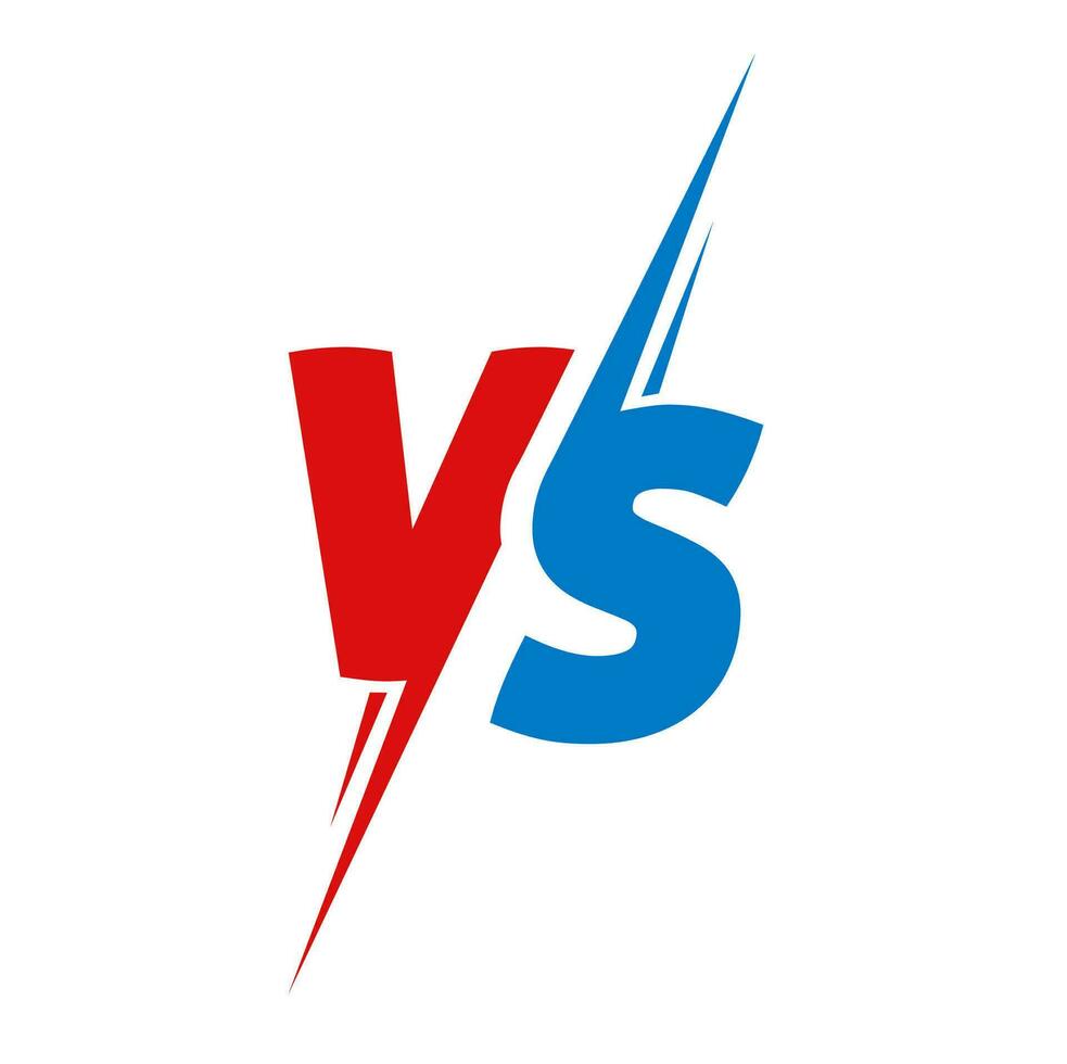 Vs or versus text logo for battle or fight game vector flat cartoon red blue color symbol design emblem logotype isolated image