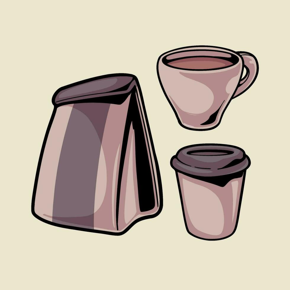 Coffee drink cartoon pot devices and morning beverage coffeemaker vector