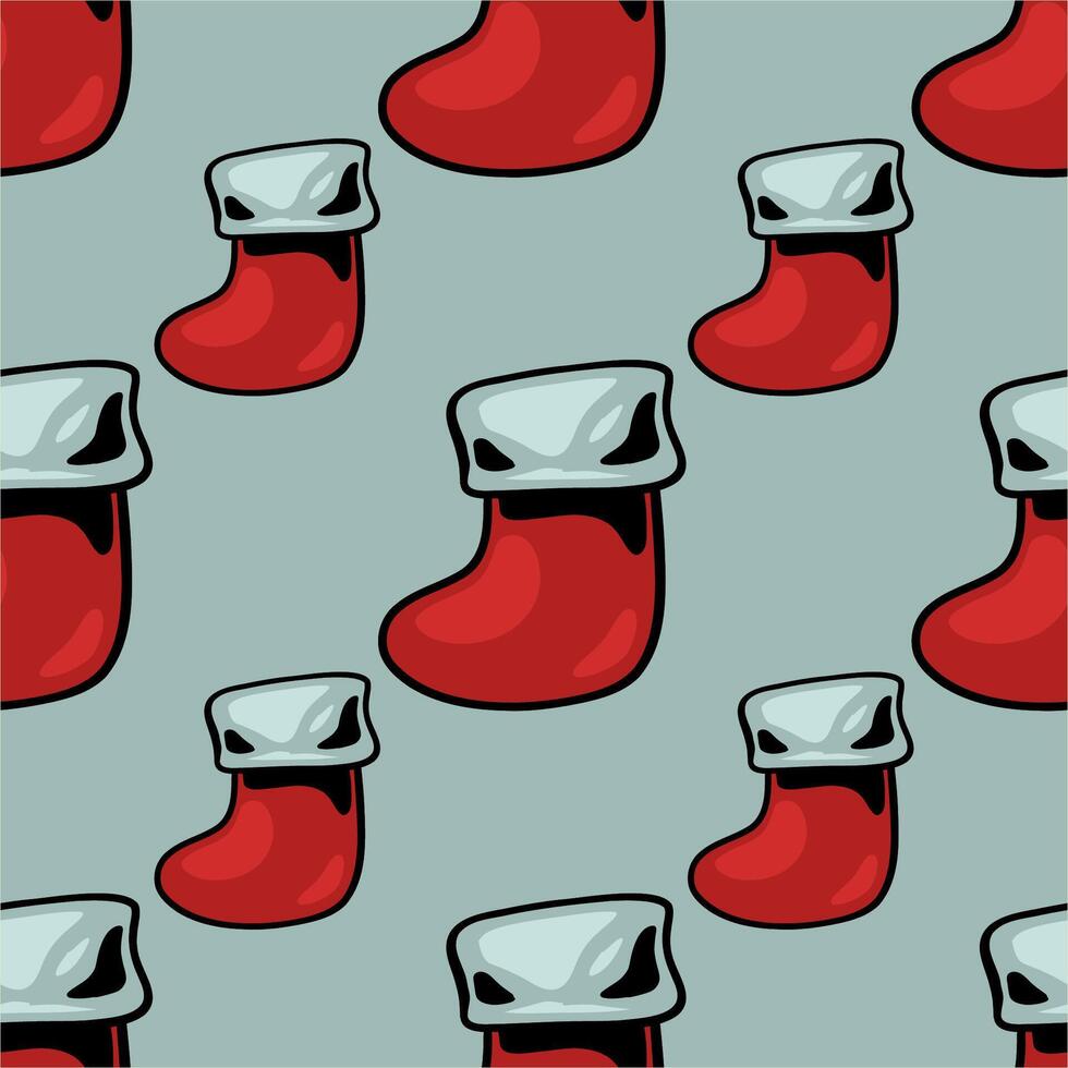 a seamless pattern with red and white christmas stockings vector