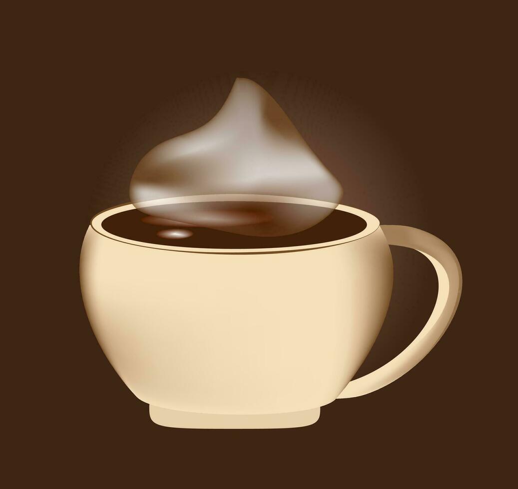 Cup of coffee, hot aromatic steam on a brown background. Vector illustration.