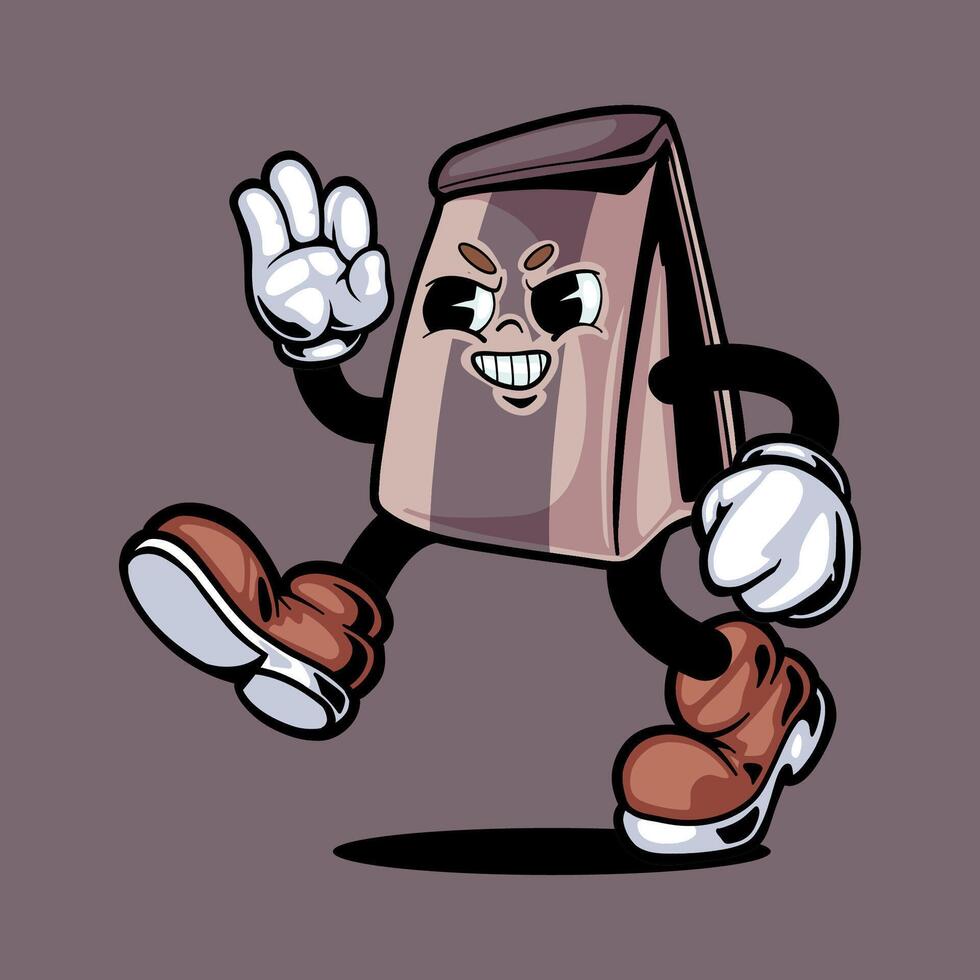 a cartoon chocolate bar character running and waving vector