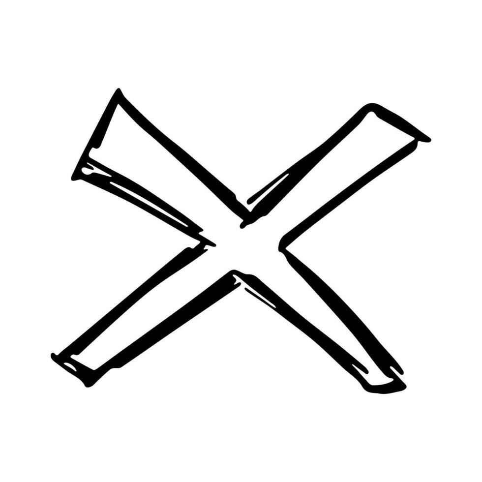 Hand drawn cross mark illustration. Marker wrong sign clipart. Ink scribble checkbox. Single element vector