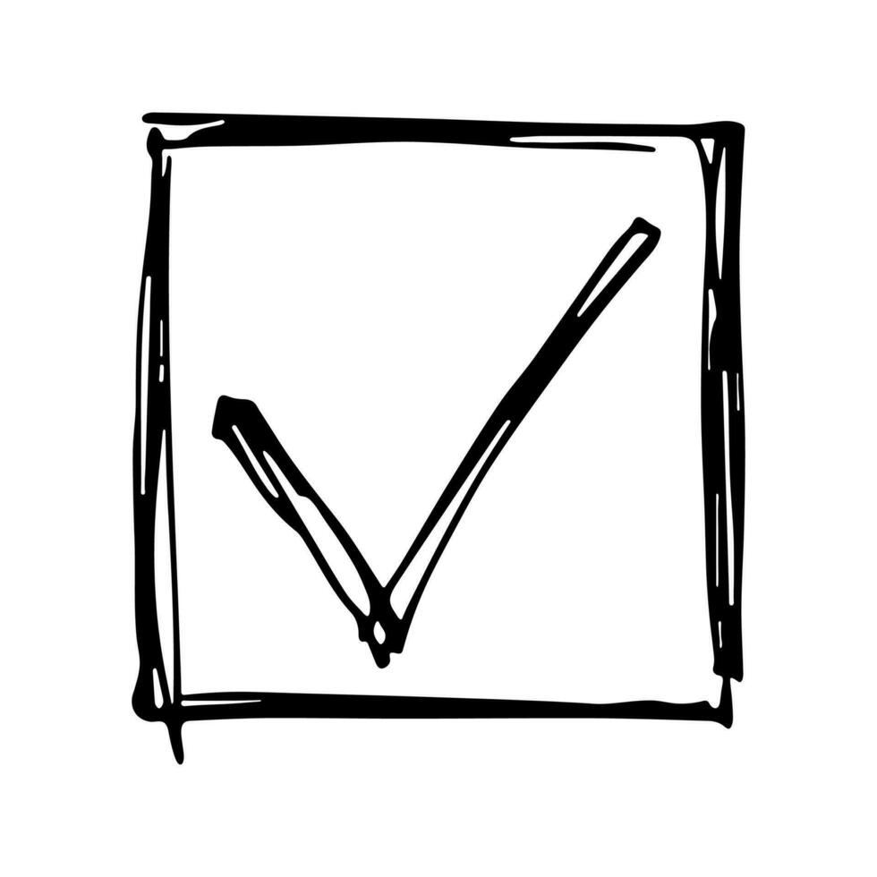 Hand drawn check mark illustration. Marker right sign clipart. Ink scribble checkbox. Single element vector