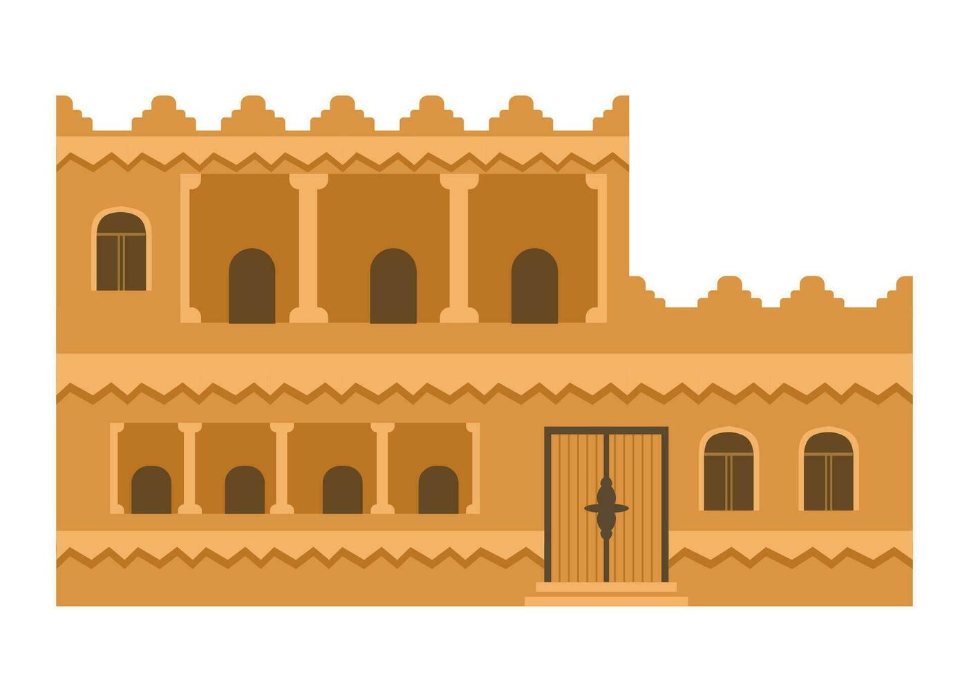 Authentic ancient Arabian house flat vector illustration isolated on white.