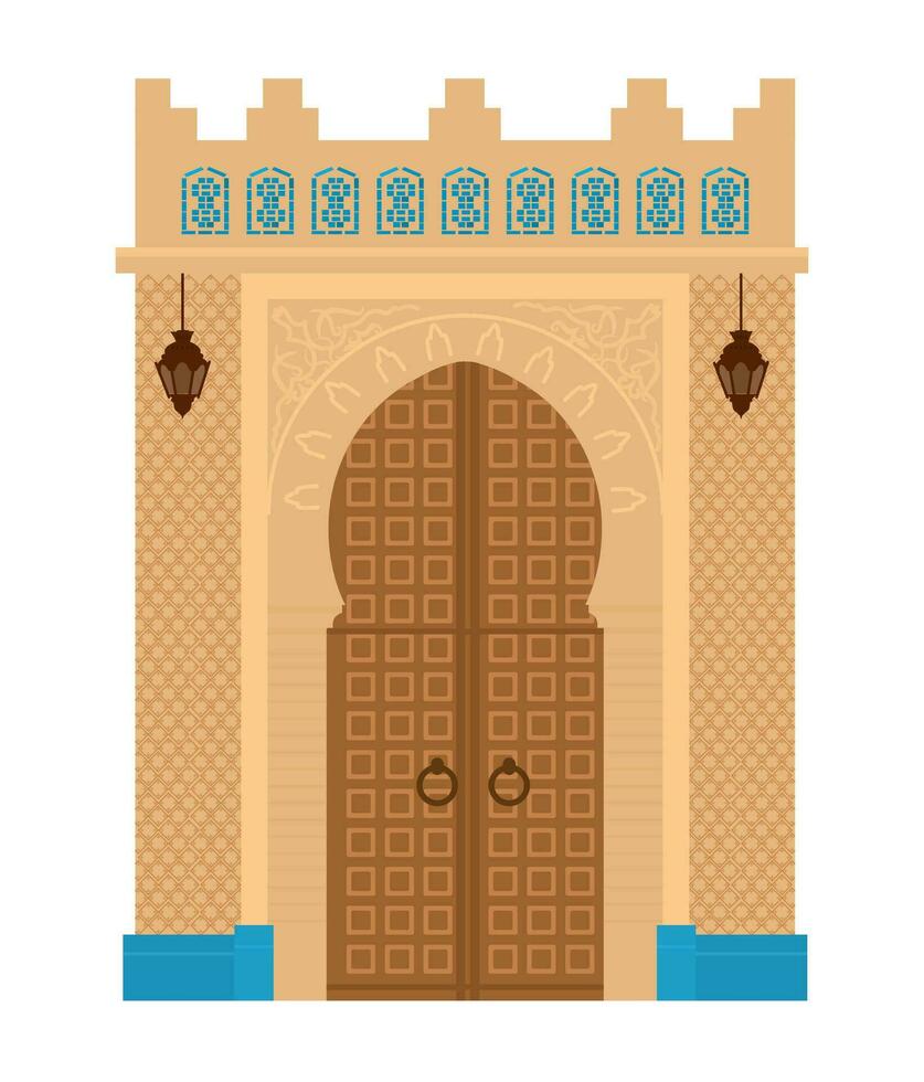 árabe arco con mosaicos medio este arquitectura elementos. antiguo puertas plano vector ilustración aislado en blanco.