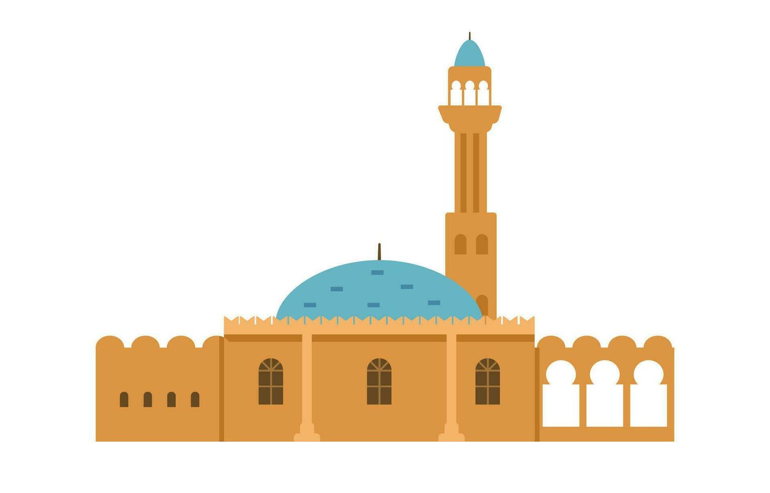 Traditional Arabian mosque building exterior flat vector illustration isolated on white.