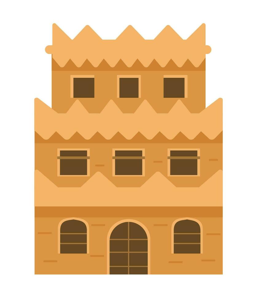 Authentic ancient Arabian house flat vector illustration isolated on white.