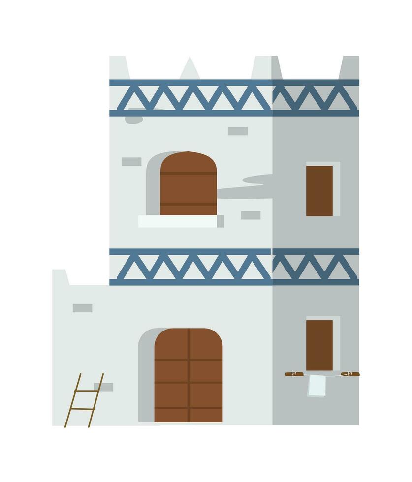 auténtico antiguo árabe casa plano vector ilustración aislado en blanco.