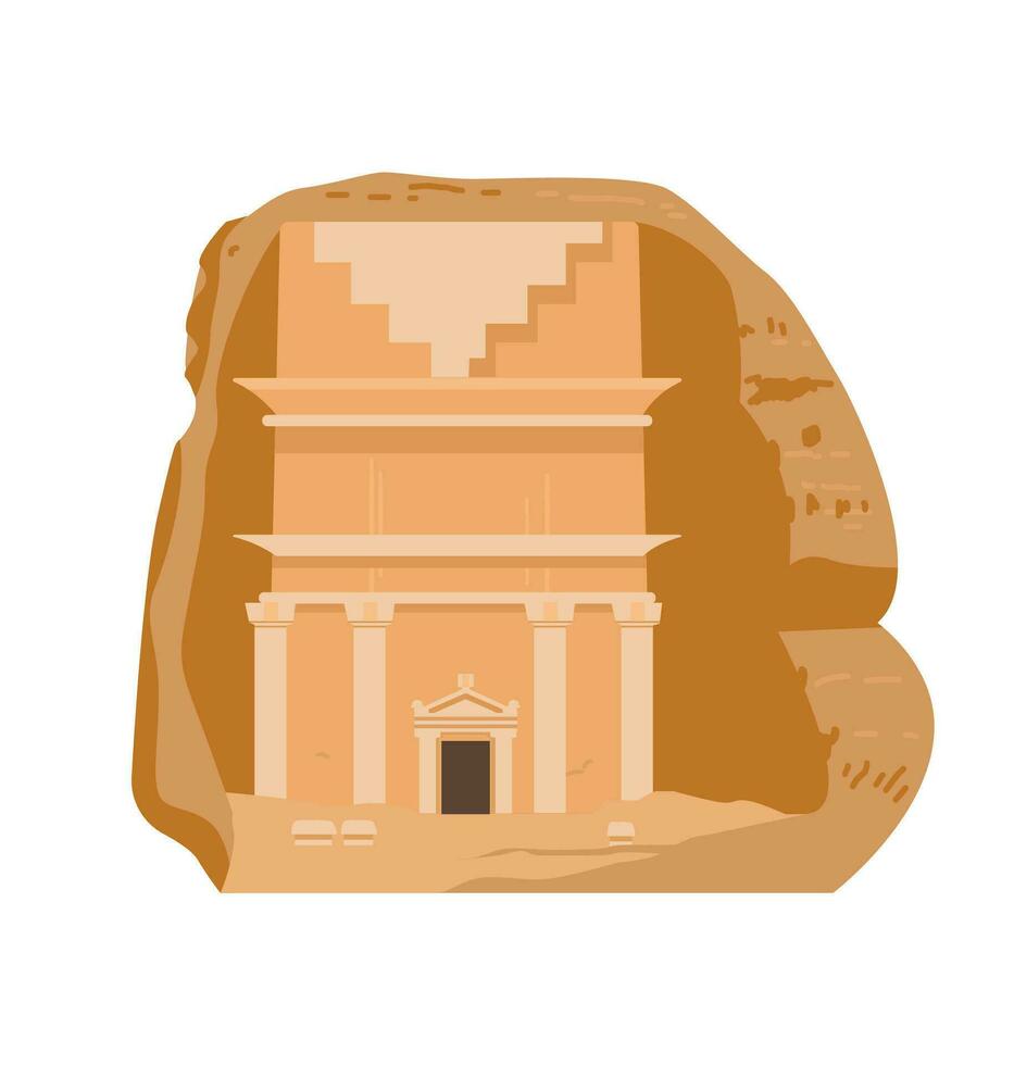 Hegra Saudi Arabia Ancient Village Vector Illustration. AlULa, tombs in sand rocks.