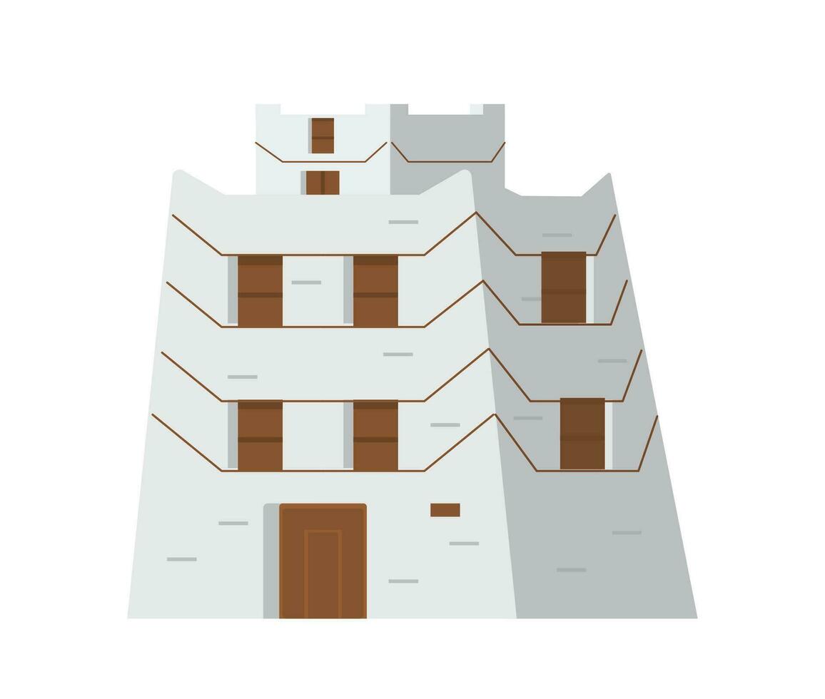 Authentic ancient Arabian house flat vector illustration isolated on white.