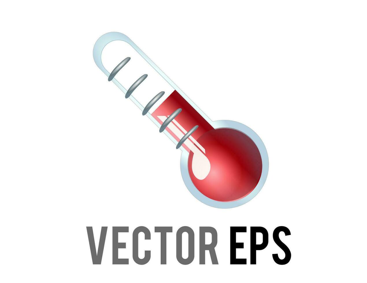 Vector liquid in glass thermometer icon with red liquid risen to measure temperature