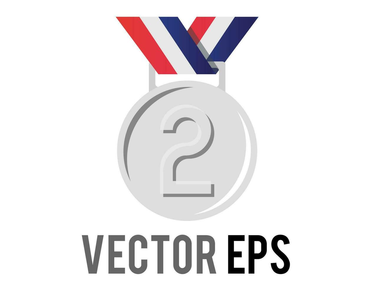 Vector second place silver sports medal icon with star, blue, white, red ribbon