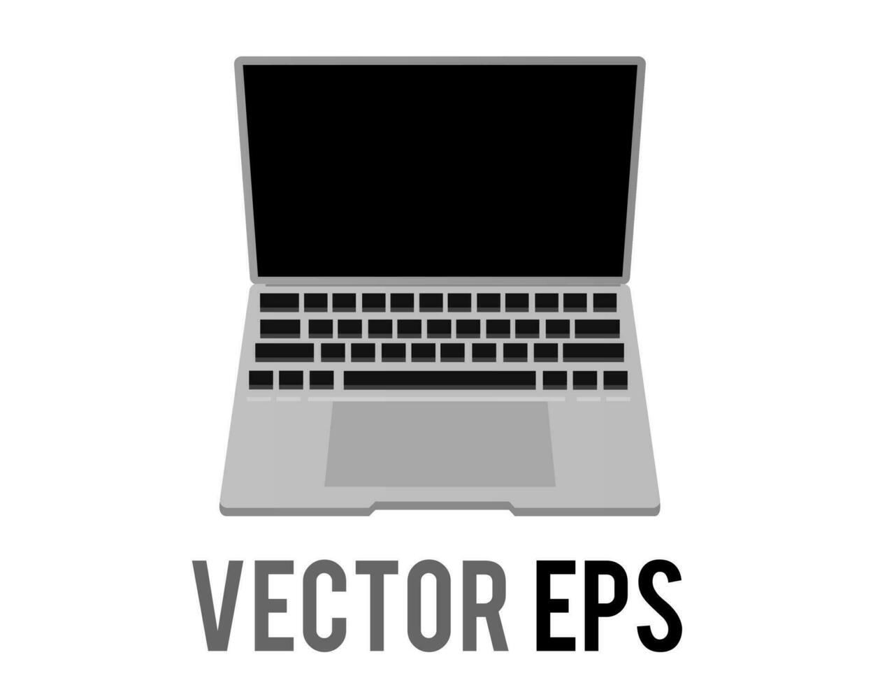 Vector silver laptop personal computer icon with showing empty screen, keyboard, touchpad