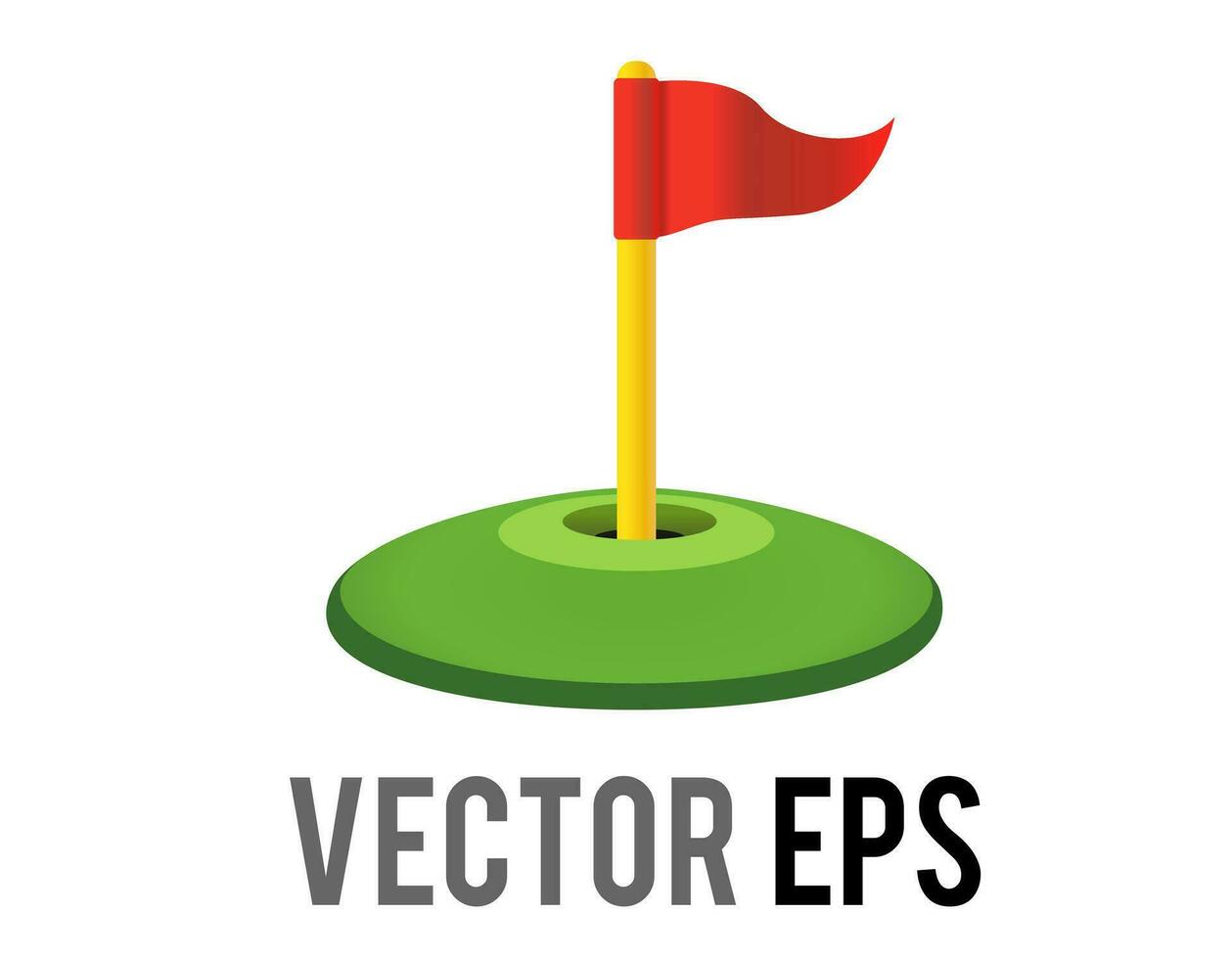 Vector red triangular golf flag and hole icon with green field