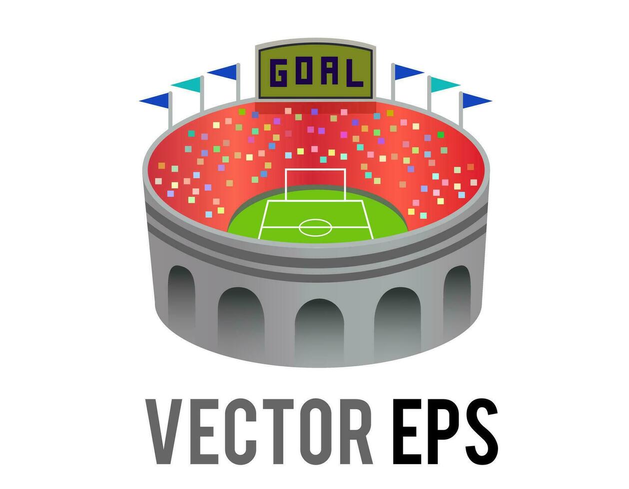 Vector gradient gray large capacity outdoor football or soccer stadium icon in the city