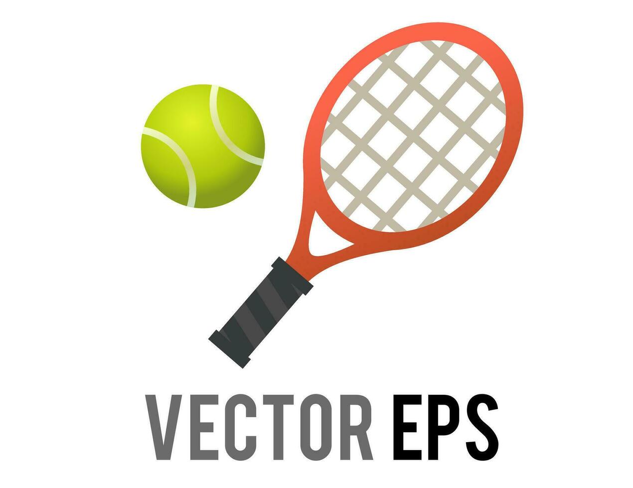 Vector red tennis racket, racquet and green ball sport equipment icon