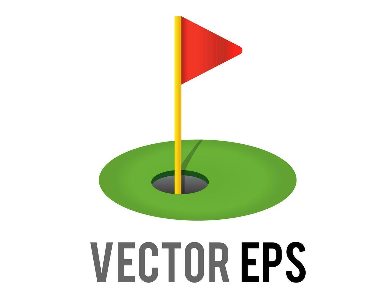 Vector red triangular golf flag and hole icon with green field