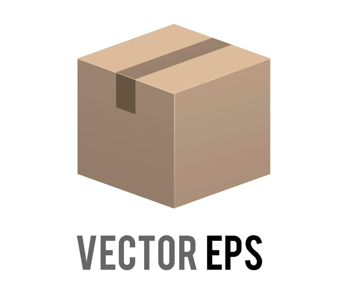 Vector brown square recycled cardboard  product parcel box icon with packing tape
