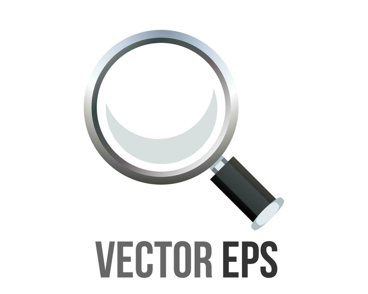vector classic magnifying glass, silver framed lens with black handle icon