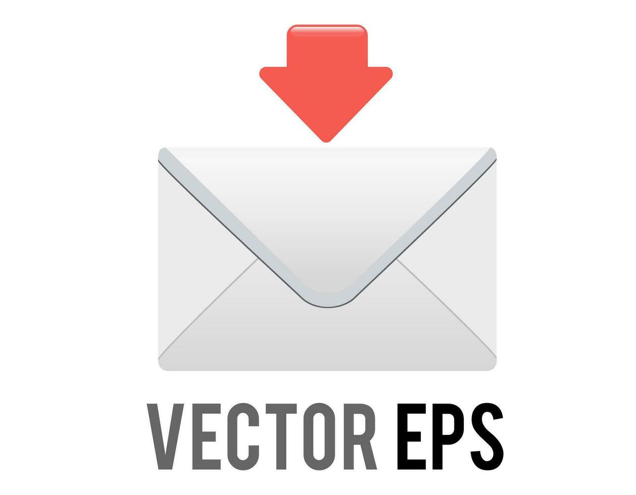 Vector back of white envelope with down red arrow icon