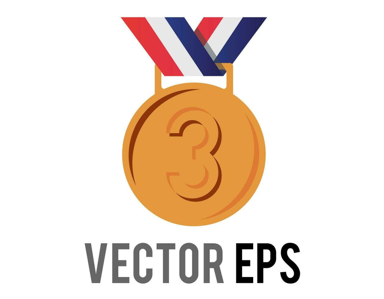 Vector third place bronze sports medal icon with star, blue, white, red ribbon