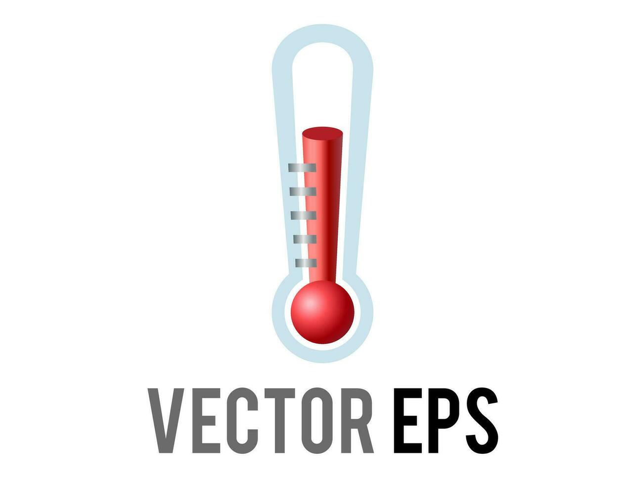 Vector liquid in glass thermometer icon with red liquid risen to measure temperature